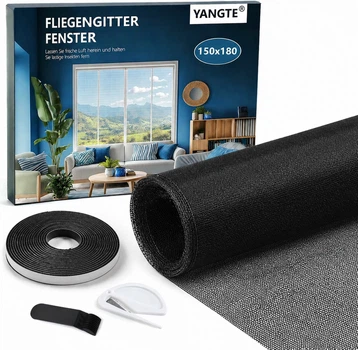Антимоскитная сетка на окно YANGTE 150×180 см, черная, на липучке (без сверления)