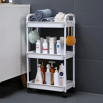 Этажерка Kitchen Storage Rack 3-ярусная пластиковая на колесах 41×25×72 см органайзер для кухни, ванной комнаты, офиса и хранения
