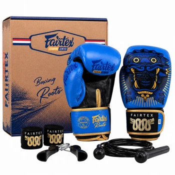 Боксерский набор 4в1 TWN перчатки боксерские бинты скакалка и эспандер FAIRTEX BO-6662 14 кожаные, бинты, эспандер, скакалка Синий