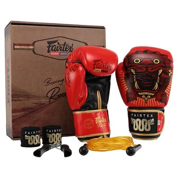 Боксерский набор 4в1 TWN перчатки боксерские бинты скакалка и эспандер FAIRTEX BO-6662 10 oz кожаные, бинты, эспандер, скакалка Красный