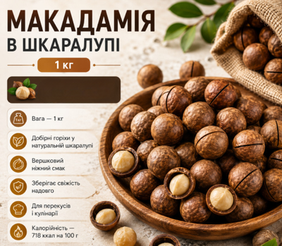 Макадамия в скорлупе 1 кг натуральные сырые орехи, большая семейная фасовка