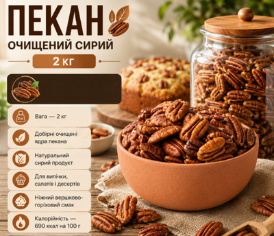 Пекан очищенный 2 кг натуральный отборный орех для профессиональной и домашней кулинарии