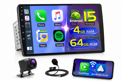 Автомагнітола Hikity Android 15 4/64 ГБ 10.1" Double DIN GPS Wi-Fi Bluetooth Mirror Link