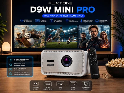 Проектор Flixtone D9W Mini PRO 2700 ANSI, Full HD 1080P, 4K, Android Smart TV, домашній кинотеатр
