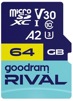 Карта пам'яті GoodRam RIVAL microSDXC 64GB V30 A2 (UHS I U3) + ad