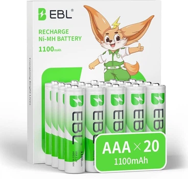 Акумулятори AAA EBL 1100mAh Ni-MH (20 шт) перезаряджувані батарейки 1.2V