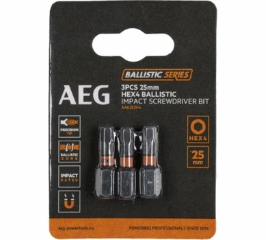 Біти ударні AEG HEX 4 x 25 мм 3 шт AAK253H4