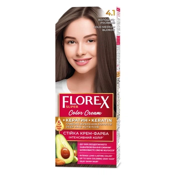 Стійка крем-фарба для волосся Florex Super 4.1 Холодно-русявий