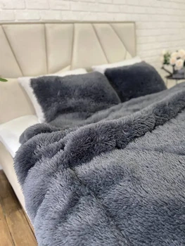 Ковдра всесезонна Grass Ведмідь плюшеве хутро з коротким ворсом 200x230 см сірий (tra80)
