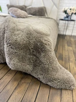 Ковдра всесезонна Grass Ведмідь плюшеве хутро з коротким ворсом 200x230 см бежевий (tra18)