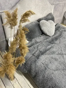 Ковдра всесезонна Grass Ведмідь плюшеве хутро з коротким ворсом 200x230 см сірий (tra87)
