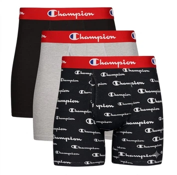 Набор трусов мужских боксеров с удлиненным фасоном Champion Boys' Underwear 3 шт, размер S, цвет черный, светло-серый, резинка красная