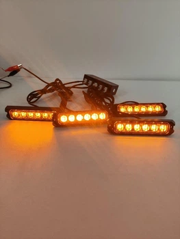 Стробоскоп мигалка в радиаторной решетке авто комплект 4 шт 6led оранжевый с дистанционным пультом