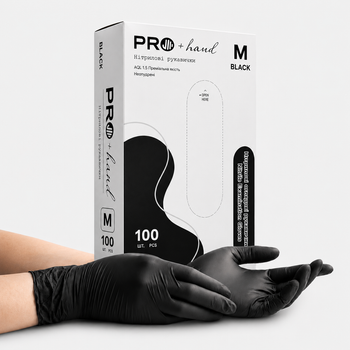 Перчатки нитриловые черные неопудренные PRO+hand (Размер M)