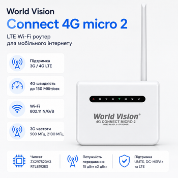 Роутер World Vision Connect 4G micro 2 4G IEEE802.11 Белый