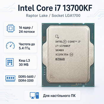 Процессор Intel Core i7 13700KF 16C/24T 3.4-5.4GHz 30MB LGA1700 Tray (CM8071504820706)