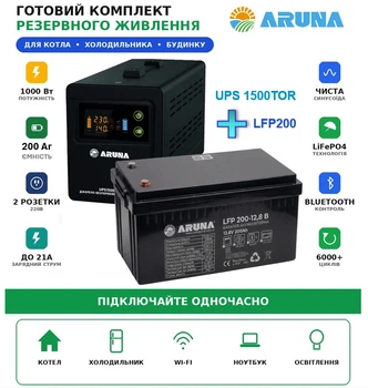 Комплект бесперебойного питания для дома ARUNA UPS 1500TOR и АКБ LFP200-12B
