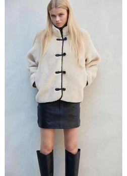 Кожушок жіночий H&M 271246402 XS Кремовий/Чорний (2727000134105)