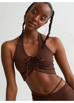 Топ женский H&M 271031818 XS Коричневый (2727000143688)