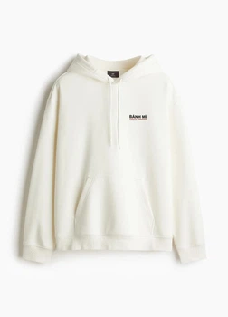 Худи утепленное оверсайз мужское H&M 271122659 S Белое (2727000103156)
