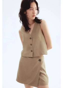 Спідниця міні літня жіноча H&M 271288135 42 Темно-бежева (2727000121143)