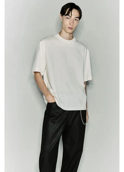 Футболка хлопковая длинная мужская H&M 271245825 XL Кремовая (2727000132491)