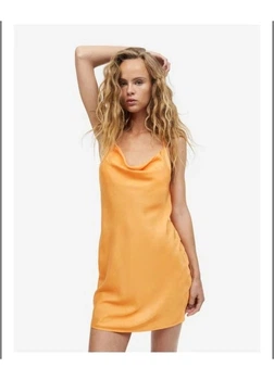Платье короткое летнее женское H&M 271090688 S Оранжевое (2727000137076)