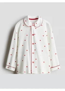 Детская пижамная кофта для девочки H&M 271248090 134 см Белый/Красные сердечки (2727000108977)
