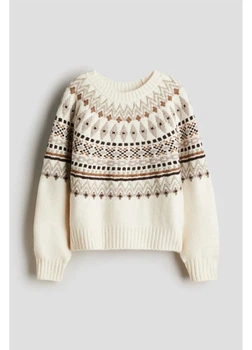 Підлітковий в'язаний светр для дівчинки H&M 271252846 170 см Кремовий/Візерунок (2727000126292)