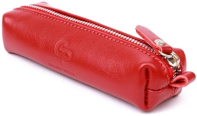 Женская кожаная ключница GRANDE PELLE красная на молнии тубус 13х3х4 см 56000