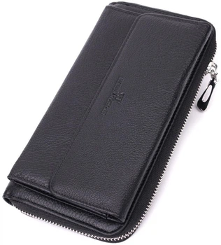 Гаманець-клатч ST Leather з натуральної шкіри чорний на блискавці унісекс містке портмоне для документів 70733