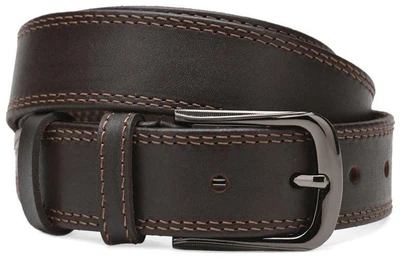 Черный мужской кожаный ремень под брюки и джинсы Borsa Leather натуральная кожа классическая металлическая пряжка 54038