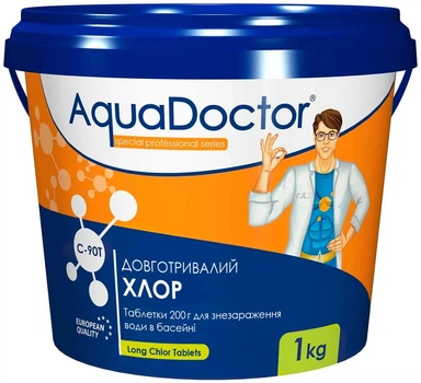 Хлор длительного действия AquaDoctor C-90T для бассейна, таблетки 200 г, 1 кг
