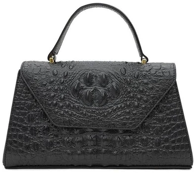 Женская кожаная сумка Borsa Leather натуральная кожа черная с ремнем через плечо 54253