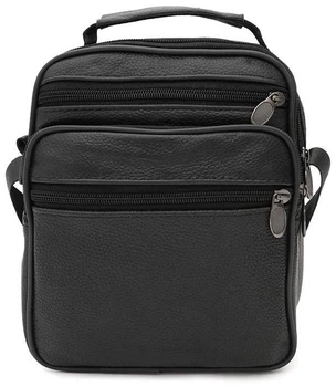 Чоловіча шкіряна сумка Borsa Leather 2 з натуральної шкіри чорна компактна на блискавці для документів та аксесуарів 70226