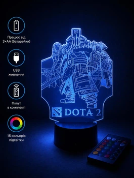 Подарочный светильник ночник декоративный ручной работы с пультом «Dota 2 Дота 2» 3D лампа с Led-подсветкой (7 цветов 4 режима) (3DP049)