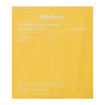 Гідрогелева маска BIODANCE Radiant Vita Niacinamide Real Deep Mask 34 g — освітлююча та зволожуюча маска для сяйва шкіри