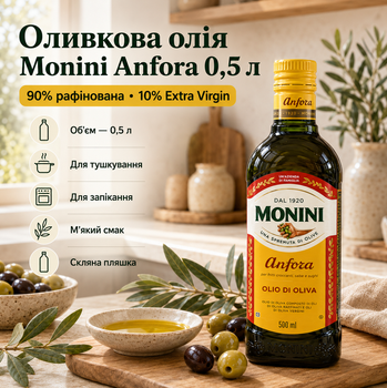 Оливковое масло Anfora рафинированное 0,5 л для приготовления горячих блюд жарки и выпечки