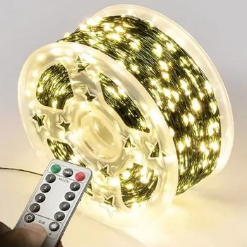 Гирлянда "Роса" 60 м 600 LED теплый белый свет с USB и пультом ДУ