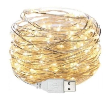 Гирлянда Роса 200 LED 20 м на белой нити USB с пультом Yellow