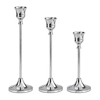 Комплект подсвечников Lesko 0013 Silver металлические высокие 3 предмета