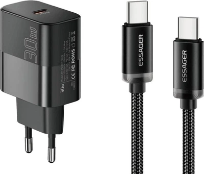 Сетевое зарядное устройство ESSAGER 30W QC/PD USB-C + USB-C-C 60W Cable Black (E30JSB1-SYTT1-T)