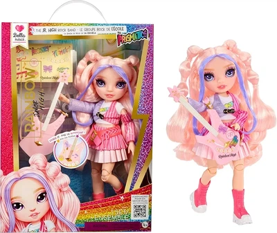 Лялька Rainbow High Jr High Rock Band - Bella, Pink 9” Fashion Doll with Guitar, Белла Пінк рожева 565659-EUC