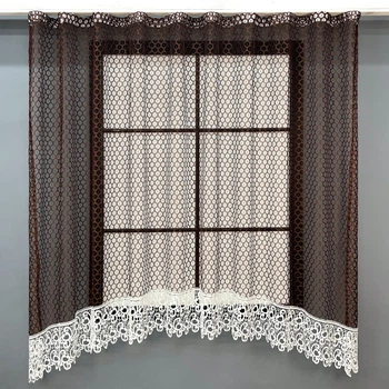 Кухонна арка VR-Textil № 000к сітка з макраме коричневий з білим 270х165 см (51-271)