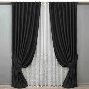Комплект штор VR-Textil Bagema Rvs 150х270 2шт і Тюль 400х270 1895ш-1672т Чорний з білим 71-169/3