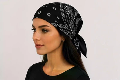 Бандана 55/55см унисекс Paisley Classic, хлопковая, универсальная Черний