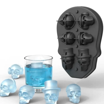 Силіконовий контейнер для льоду 3D Череп з кришкою лійкою та 6 комірками чорний (841029)