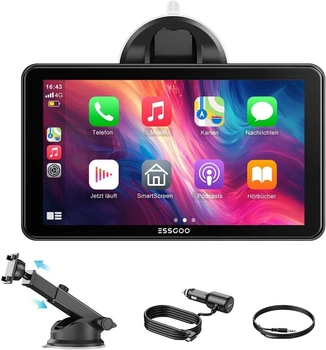 Автомагнитола-планшет ESSGOO 743CP 7” Apple CarPlay Android Auto, Bluetooth, AUX, FM, USB