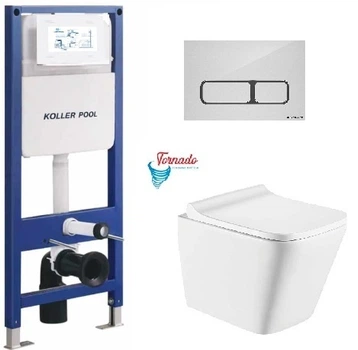 Інсталяція KollerPool AQUA LINE + EDGE White панель змиву + підвісний унітаз TREND з сидінням Soft-close ( змив Tornado 3,0 )