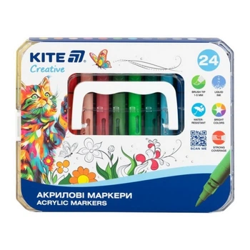 Набор маркеров акриловых Kite Creative, с жидкими чернилами, 24 цвета (K-1162)